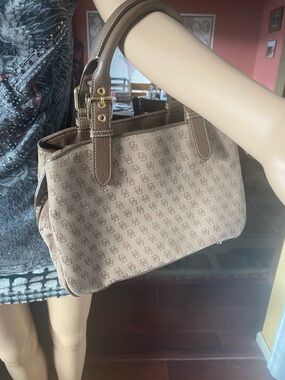 Dooney & Bourke Tan signature Canvas Satchel with Brown Leather Trim